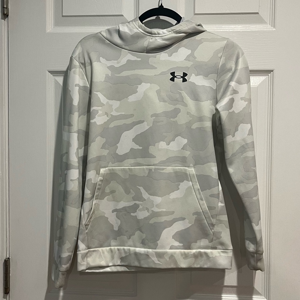 Boys Underarmor White Gray Camo Print Hoodie